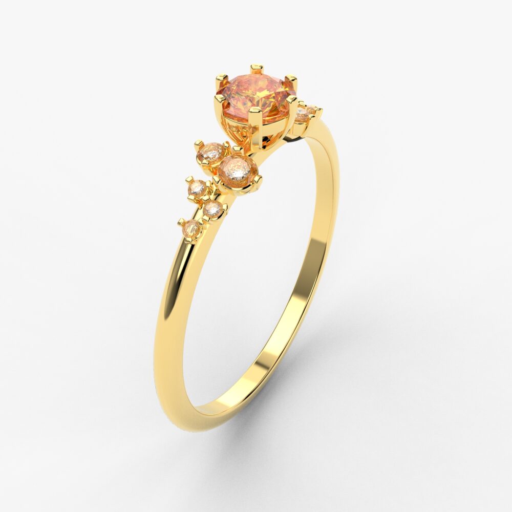 Prsten model 109 od žutog zlata sa citrinom i cirkonima