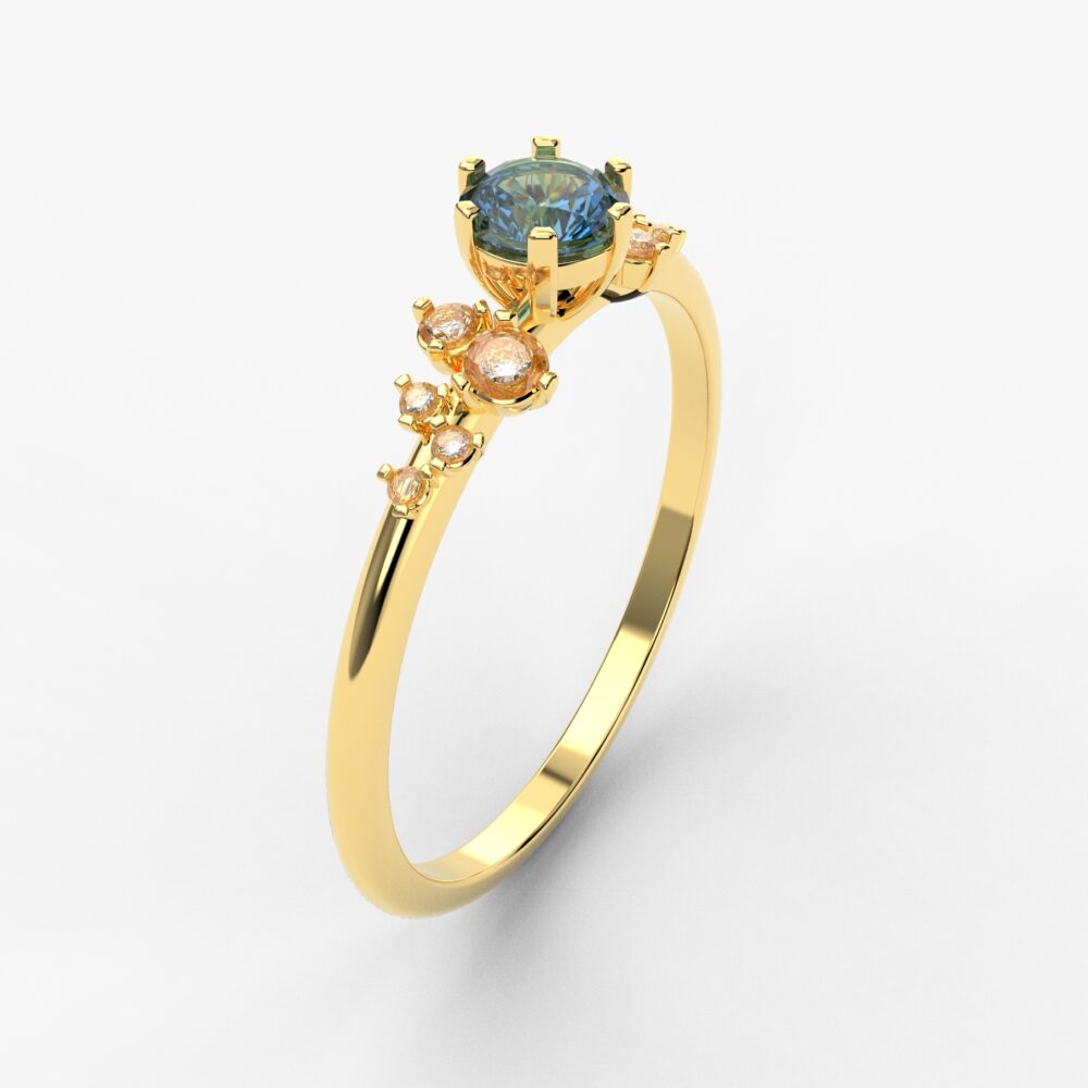 Prsten model 109 od žutog zlata sa safirom i cirkonima