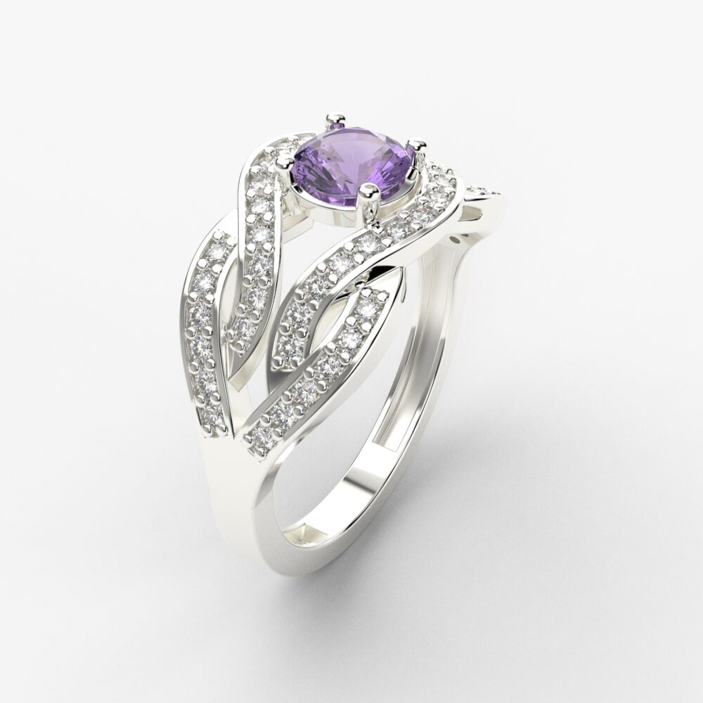 Prsten model 110 od belog zlata sa ametistom i brilijantima