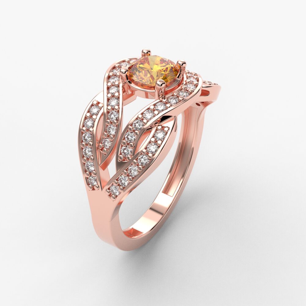 Prsten model 110 od roze zlata sa citrinom i brilijantima