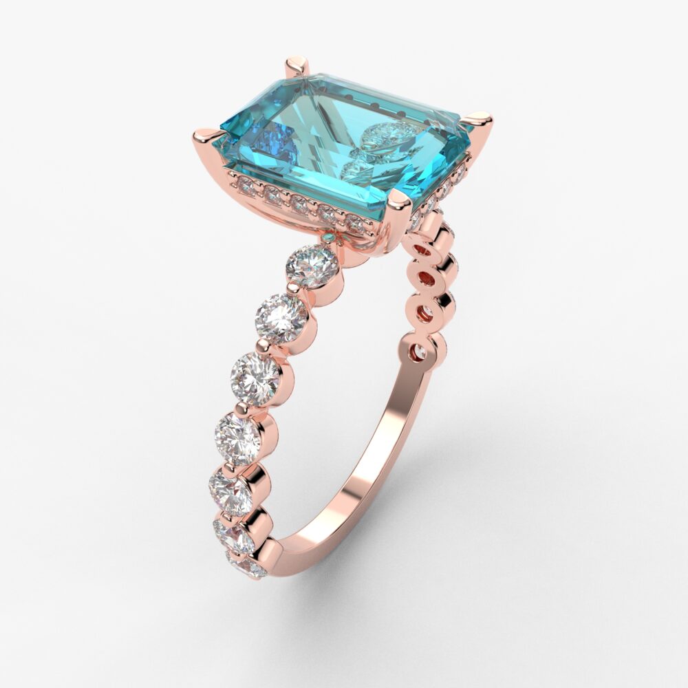 Prsten model 122 od roze zlata sa akvamarinom icirkonima