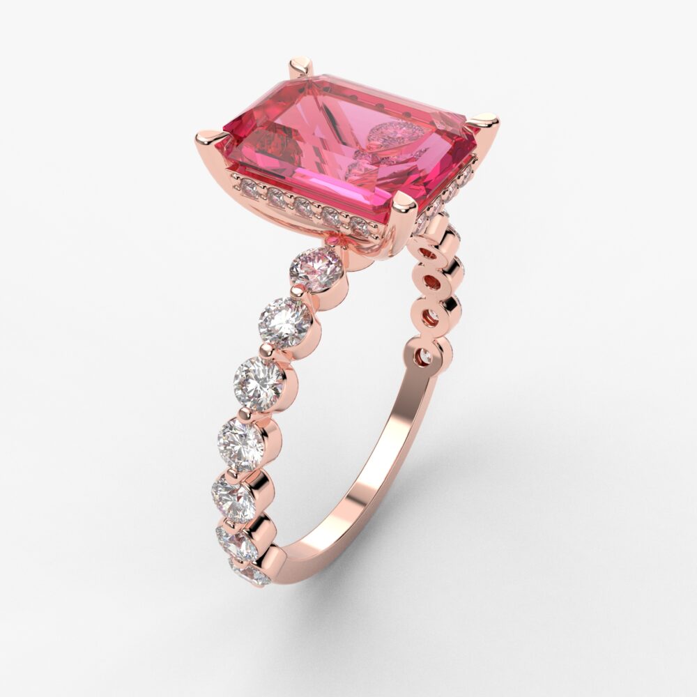 Prsten model 122 od roze zlata sa roze turmalinom i cirkonima