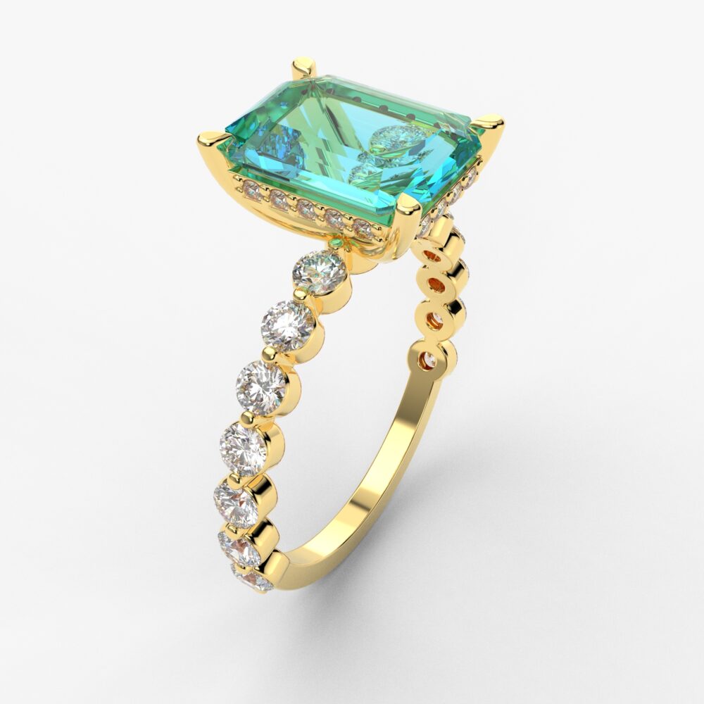 Prsten model 122 od žutog zlata sa akvamarinom i cirkonima