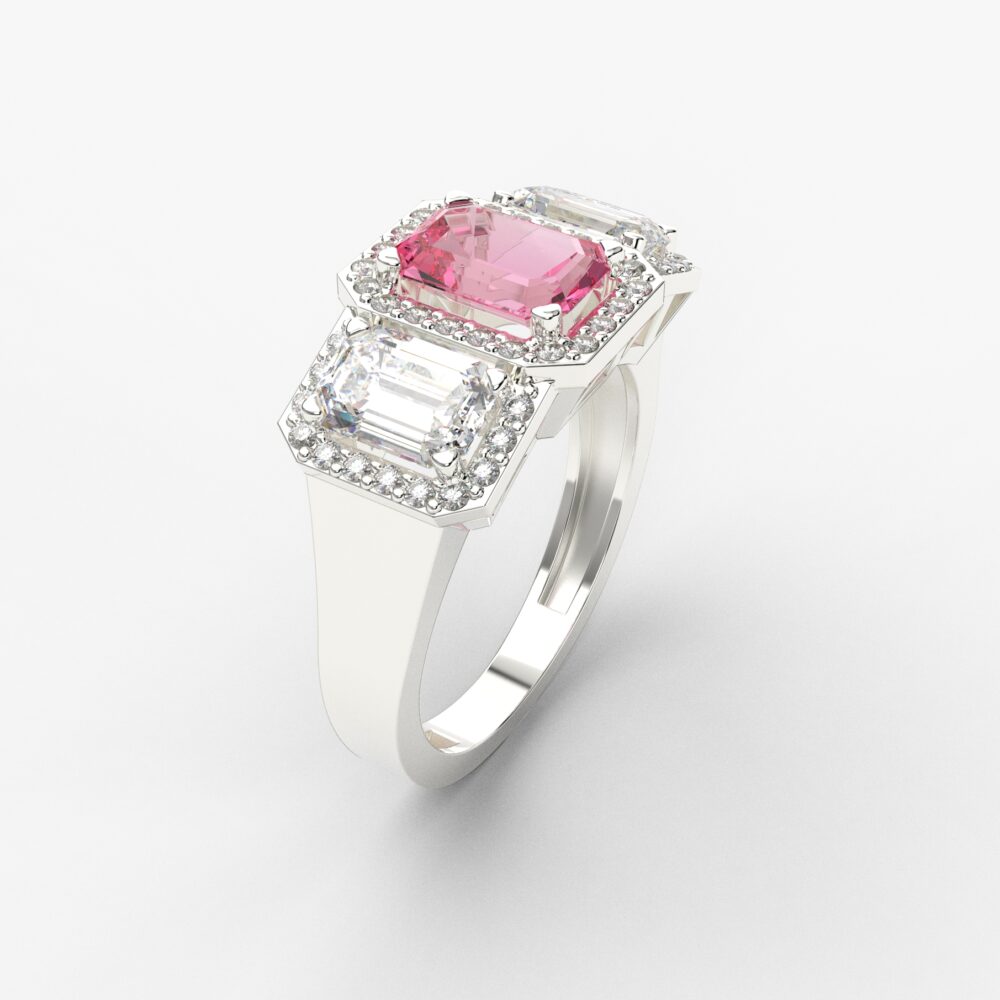 Prsten model 125 od belog zlata sa morganitom i cirkonima