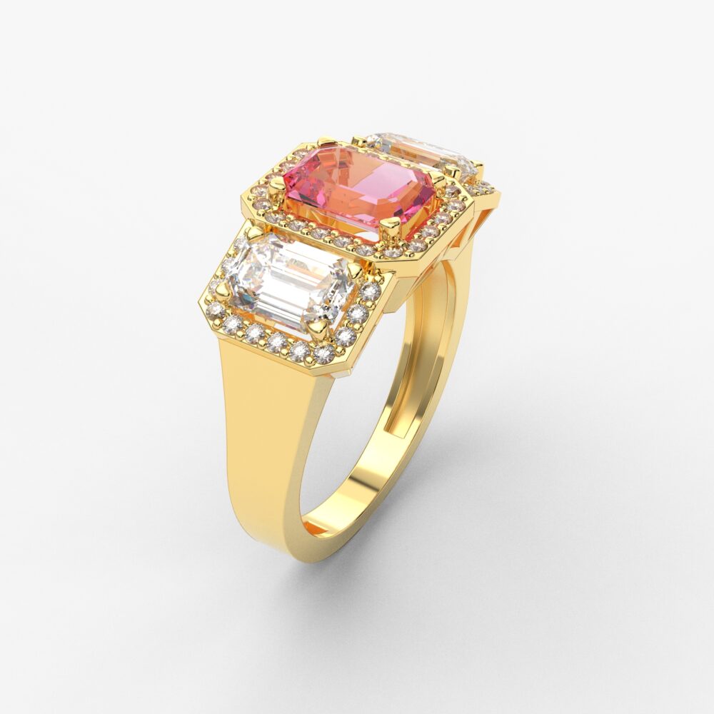 Prsten model 125 od žutog zlata sa morganitom i cirkonima