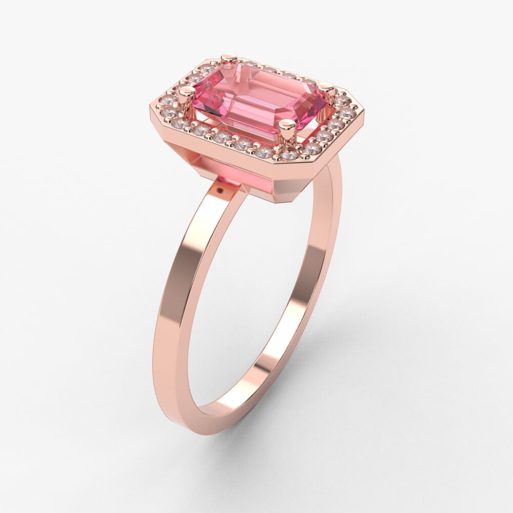 Prsten model 126 od roze zlata sa morganitom i cirkonima