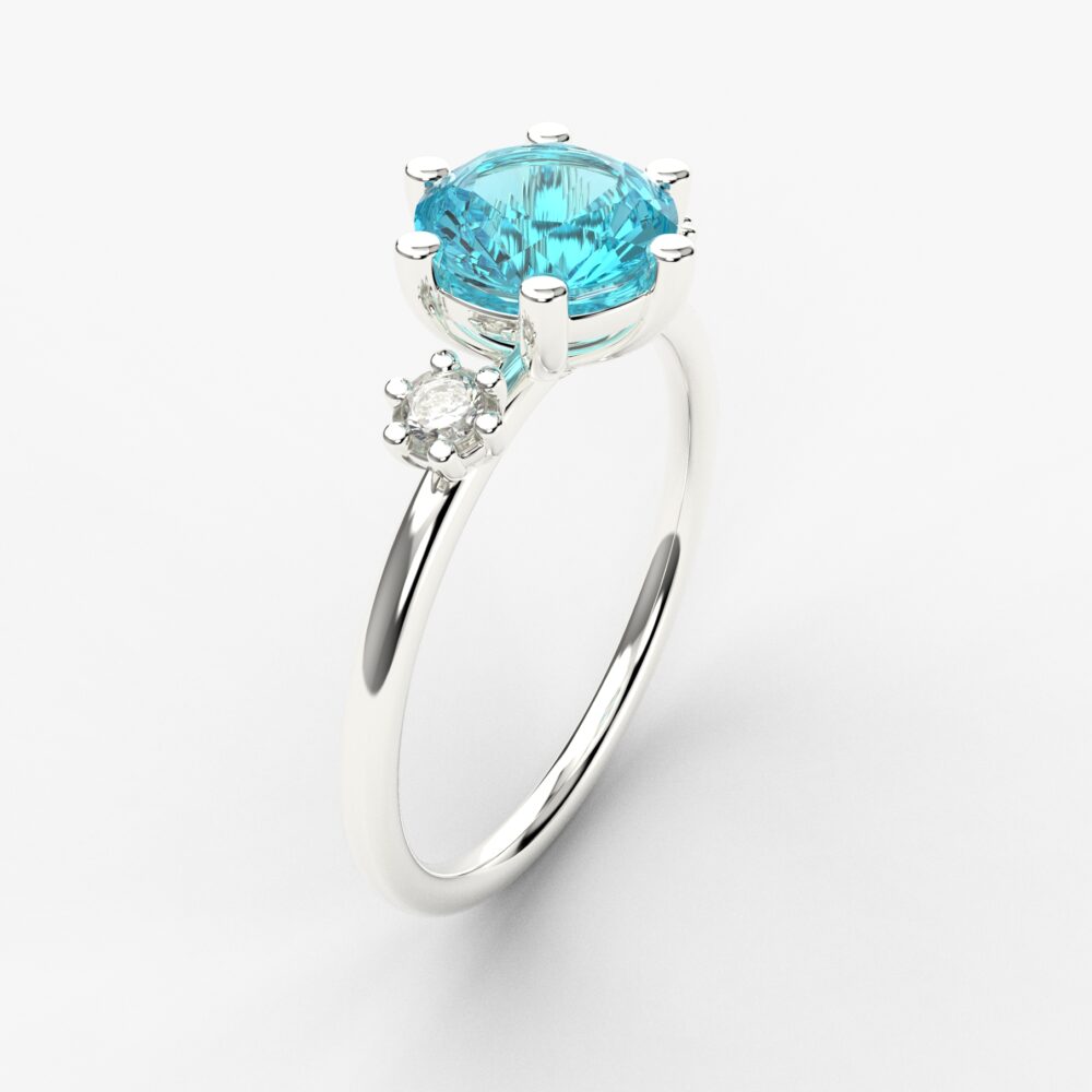 Prsten model 127 od belog zlata sa akvamarinom i brilijantima