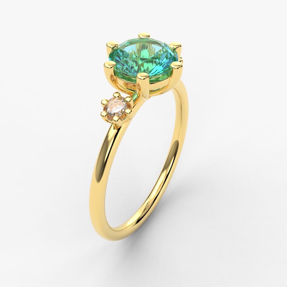 Prsten model 127 od žutog zlata sa akvamarinom i cirkonima