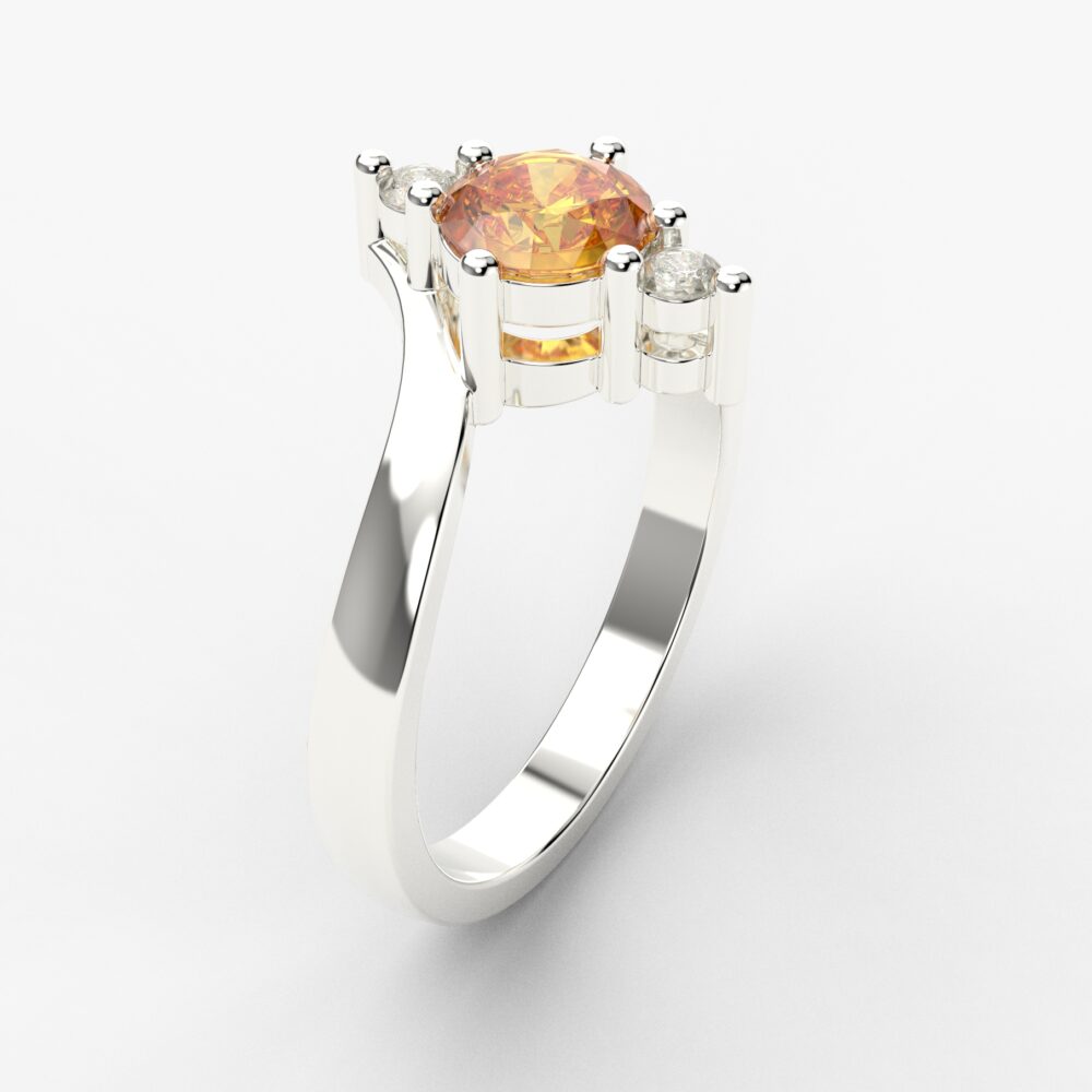 Prsten model 128 od belog zlata sa citrinom i cirkonima