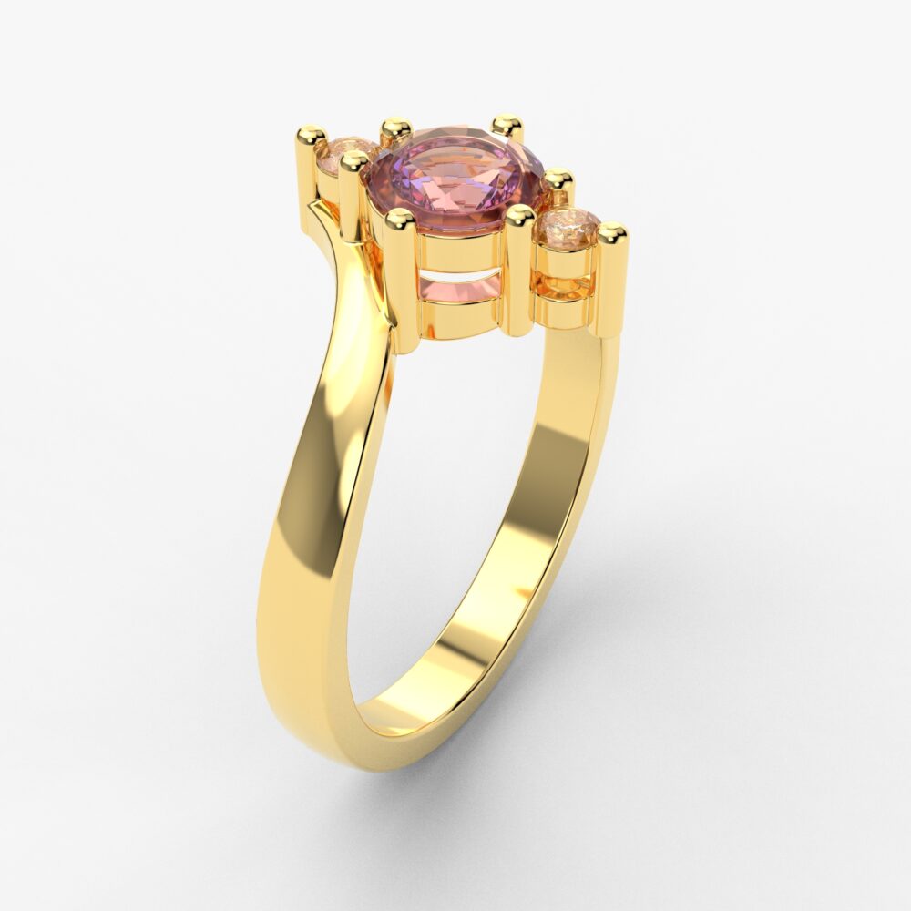 Prsten model 128 od žutog zlata sa ametistom i cirkonima