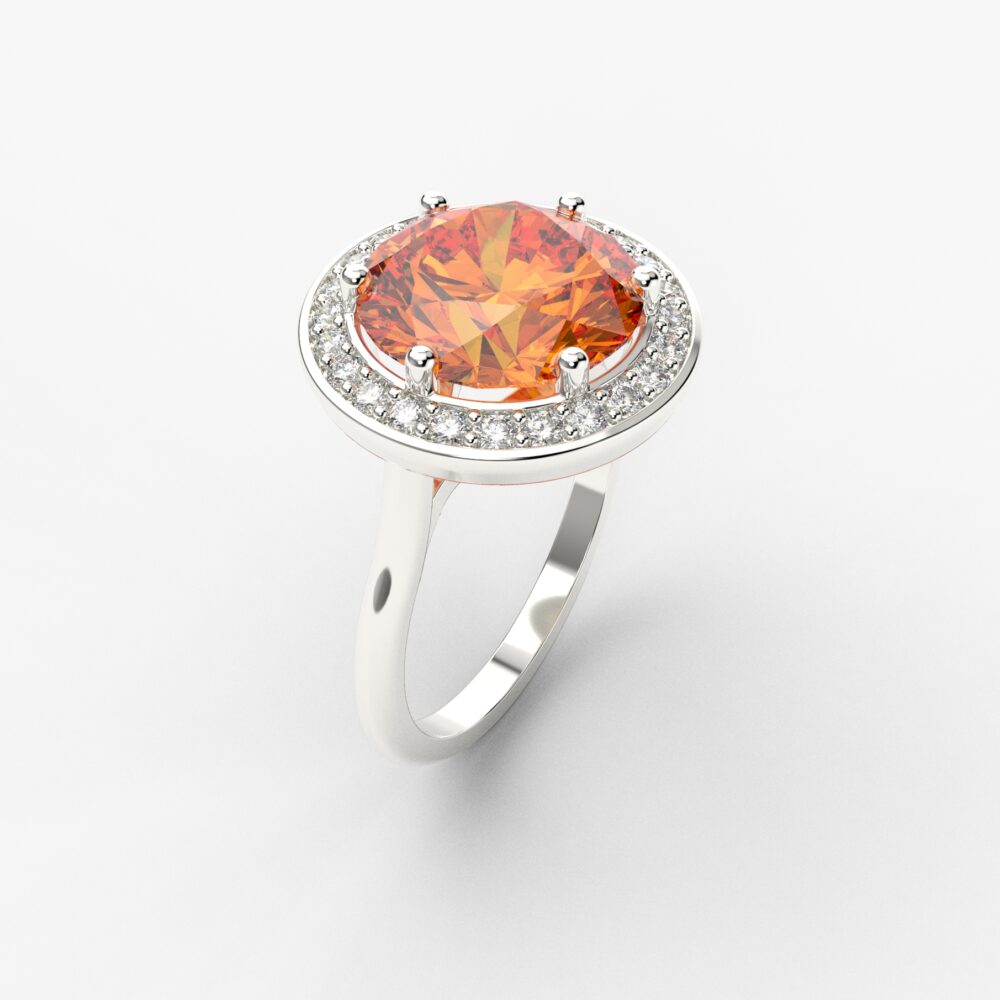 Prsten model 148 od belog zlata sa citrinom i cirkonima