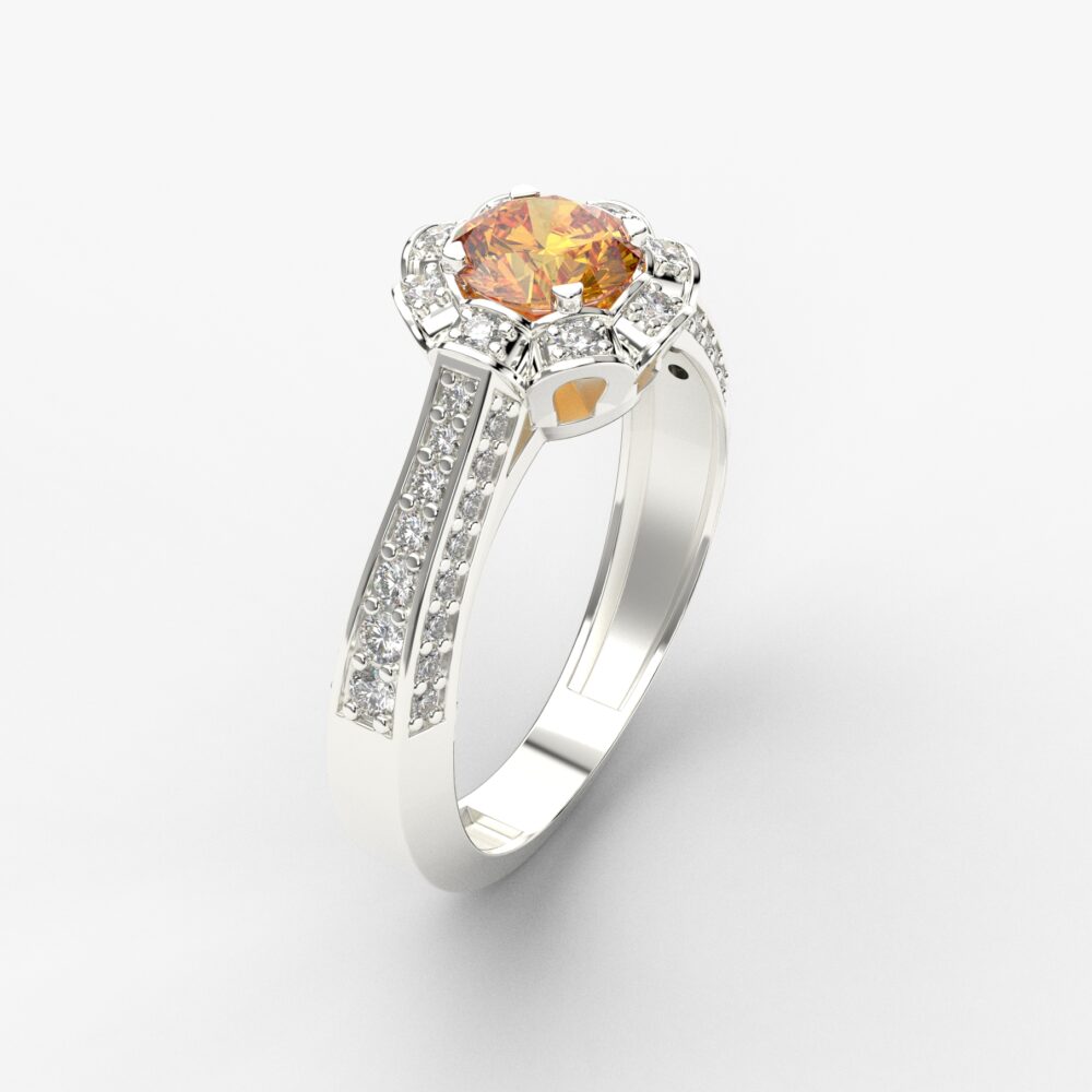 Prsten model 98 od belog zlata sa citrinom i cirkonima