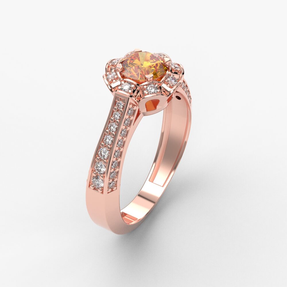 Prsten model 98 od roze zlata sa citrinom i cirkonima