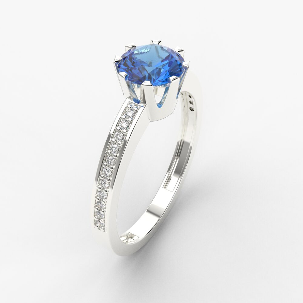 Prsten model 79 od belog zlata sa safirom i brilijantima