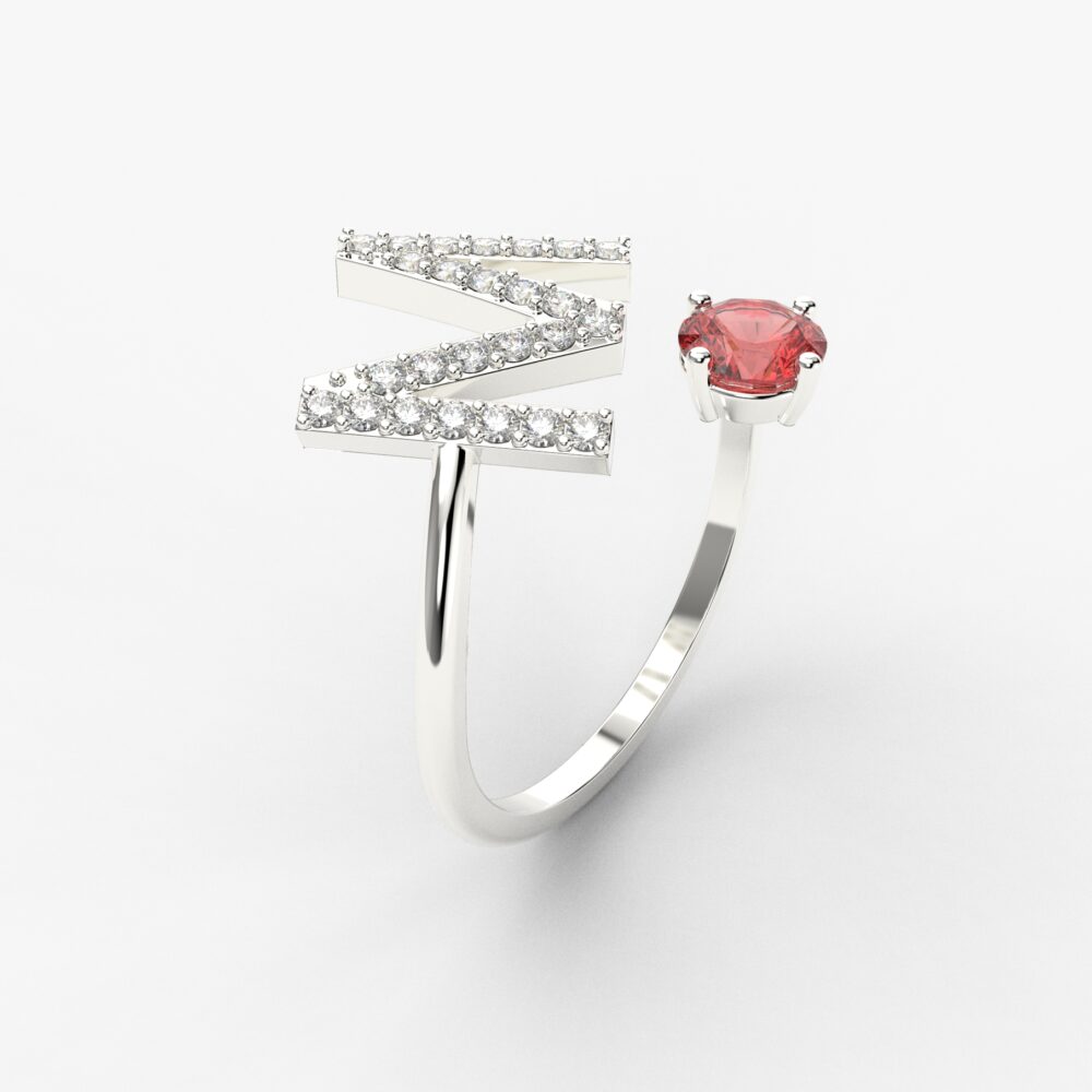 Prsten model 99 od belog zlata sa rubinom i brilijantima