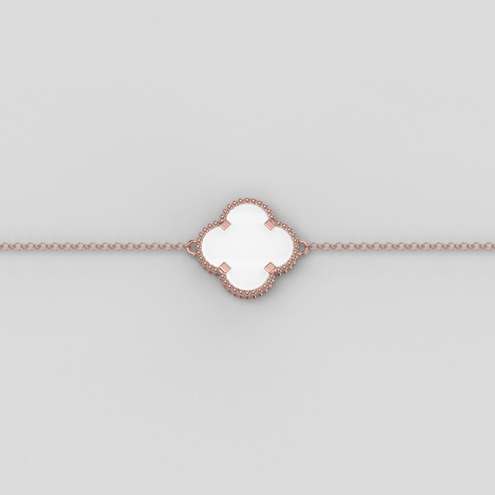 Narukvica detelina sa belim kamenom od roze zlata N-LI-363-R-B