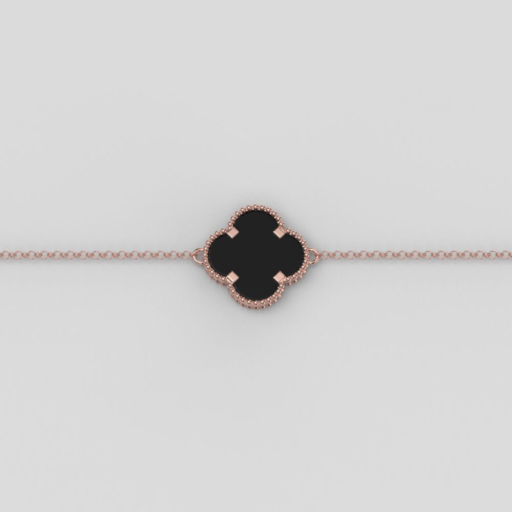 Narukvica detelina sa crnim kamenom od roze zlata N-LI-363-R-C