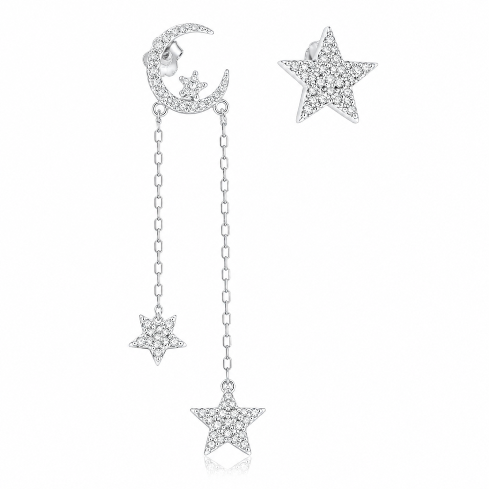Srebrne viseće minđuše zvezde i polumesec JS22-JE2089