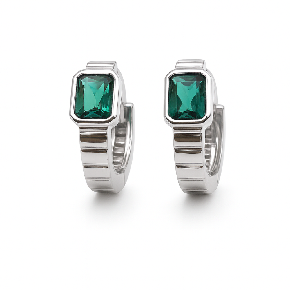 Srebrne minđuše sa zelenim kamenom E01848W