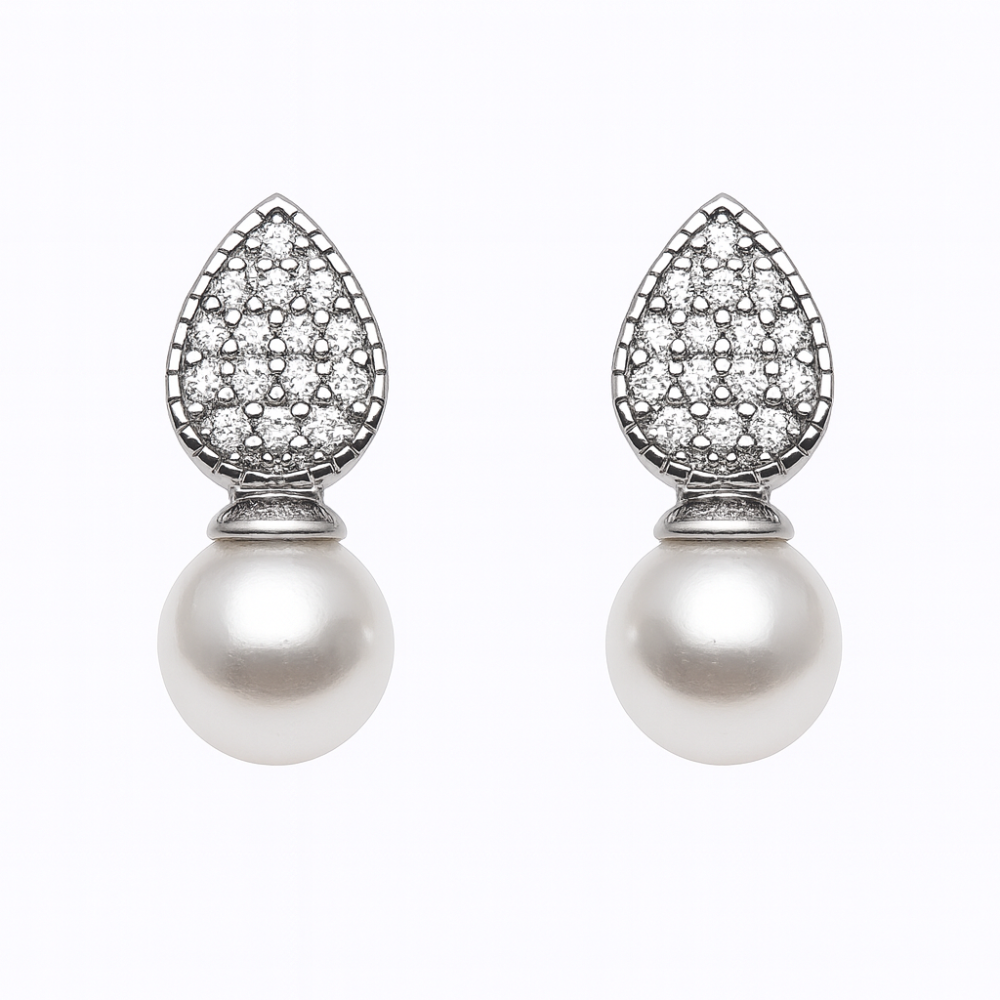 Srebrne minđuše na šraf sa biserom JS09-E0167