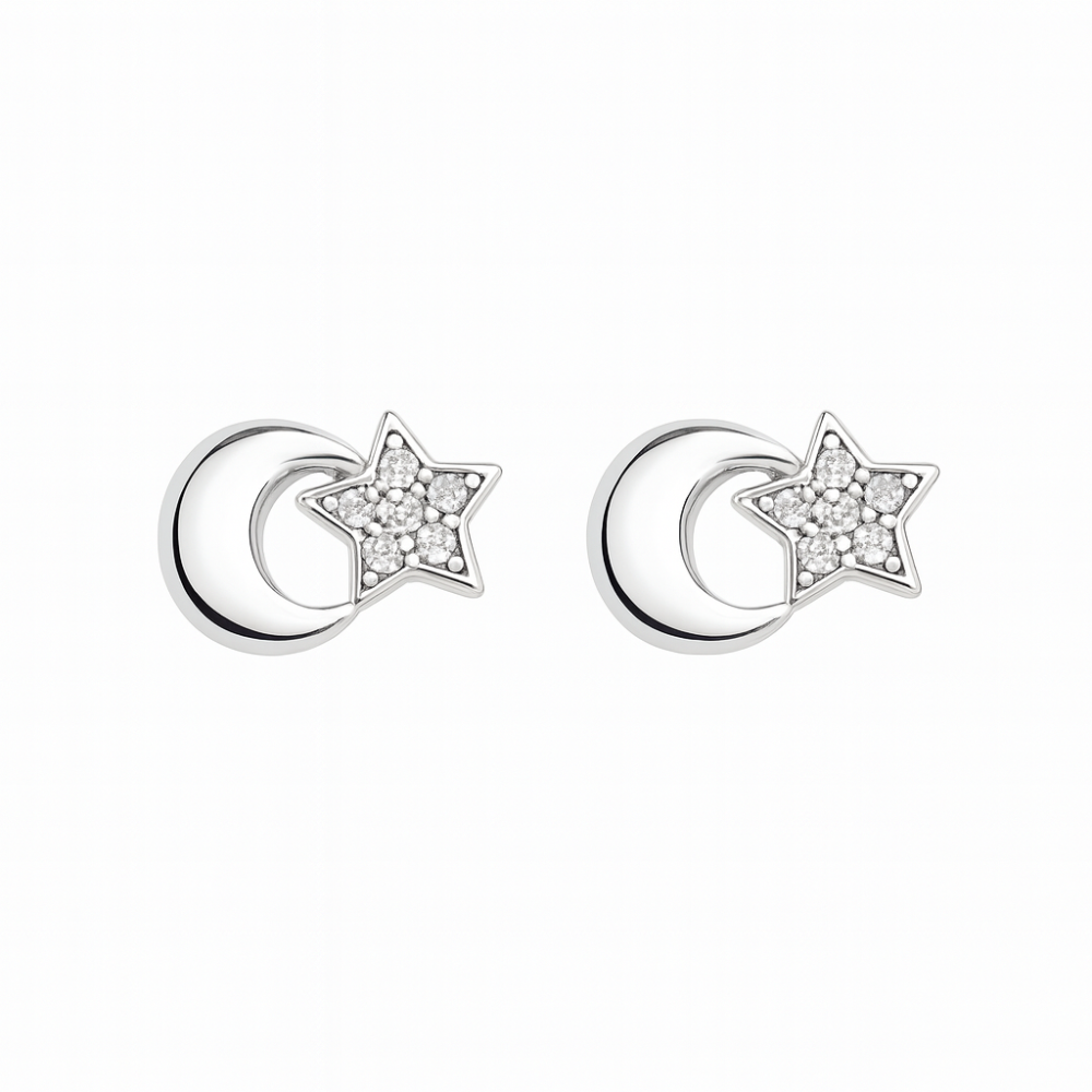 Srebrne minđuše na šraf zvezda i polumesec JS17-V096